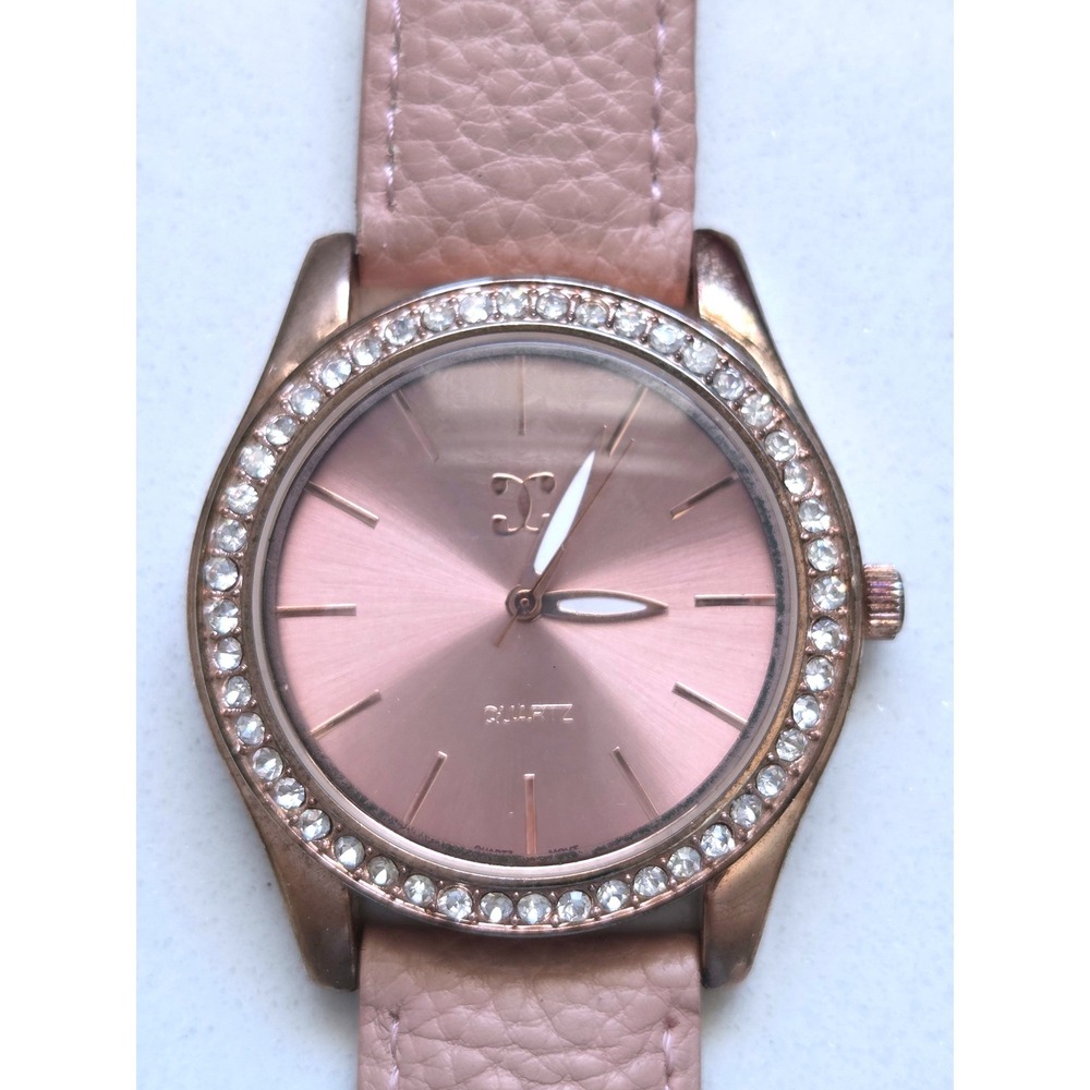 VTG Charming Charlie Rose Gold Tone Rhinestone Bezel Watch Pink Strap Quartz